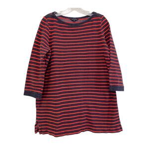 Lands End Cotton Tunic Top Sweater Size S Boat Neck Striped Red Navy Nautical